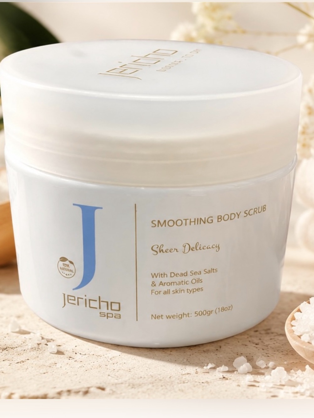 Jericho Spa Sheer Delicacy Dead Sea Salt Body Scrub 18oz Smoothing Exfoliating